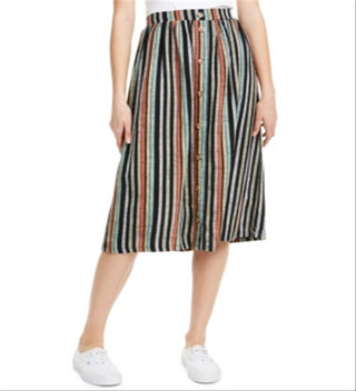 Ultra Flirt Junior's Striped MIDI Skirt Black Size Small