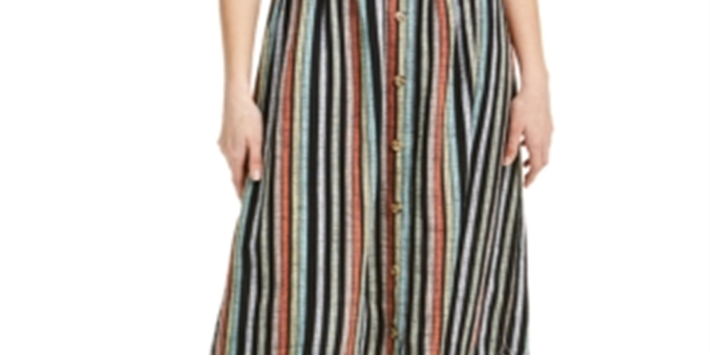 Ultra Flirt Junior's Striped MIDI Skirt Black Size Small