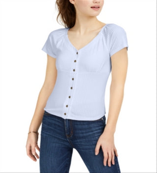 Ultra Flirt Junior's Rib Knit Button Front Top White Size Medium