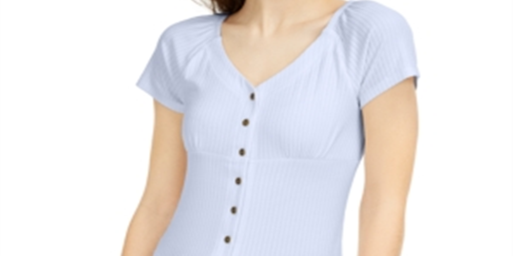 Ultra Flirt Junior's Rib Knit Button Front Top White Size Medium