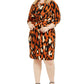MSK Womens Gathered Animal Print 3/4 Sleeve Jewel Neck Knee Length Sheath Party Dress Orange Size 2X