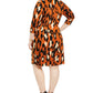 MSK Womens Gathered Animal Print 3/4 Sleeve Jewel Neck Knee Length Sheath Party Dress Orange Size 2X