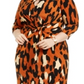 MSK Womens Gathered Animal Print 3/4 Sleeve Jewel Neck Knee Length Sheath Party Dress Orange Size 2X
