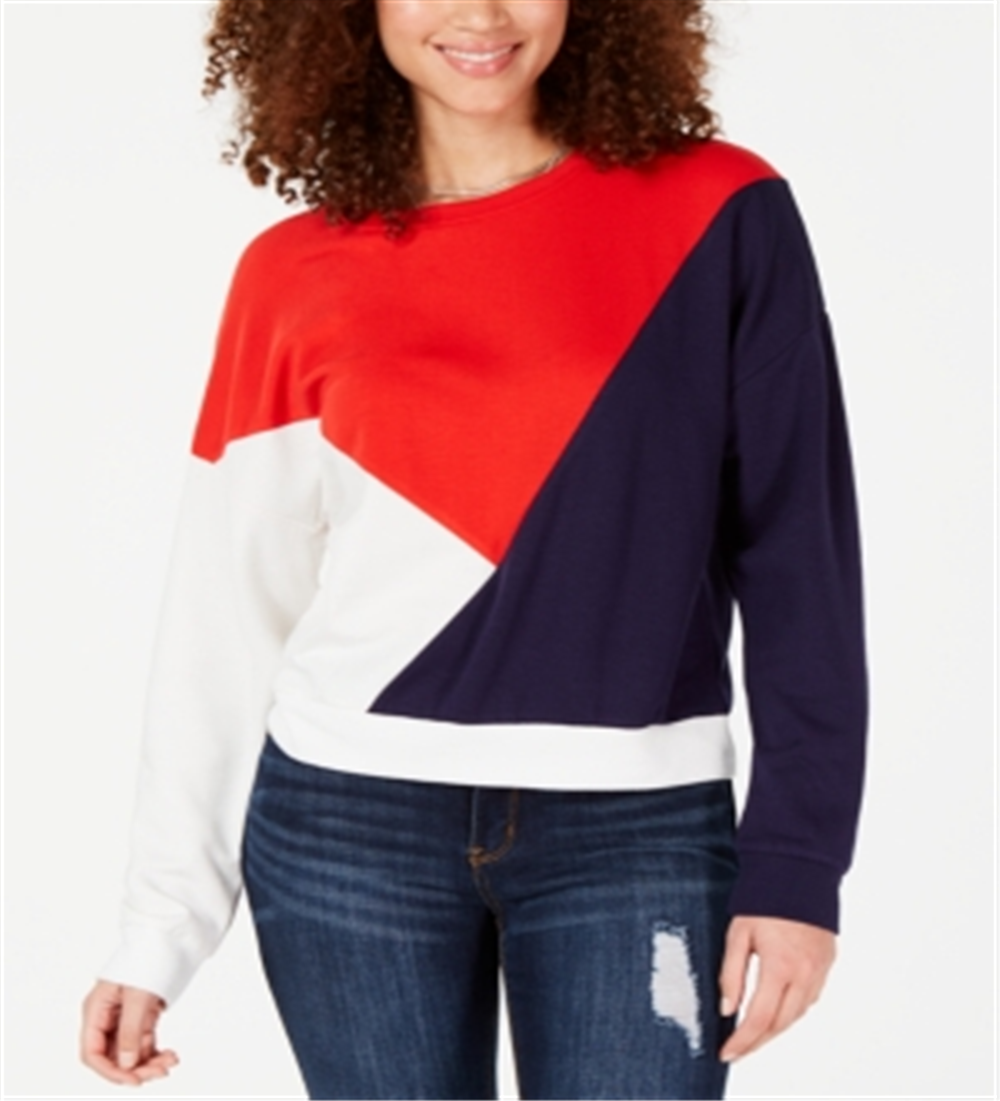 Hippie Rose Junior's Colorblock Quarter Zip Sweatshirt Red Size X-Large