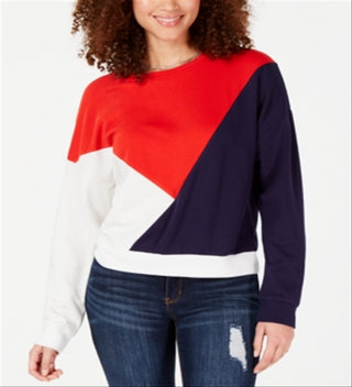 Hippie Rose Junior's Colorblock Quarter Zip Sweatshirt Red Size X-Large