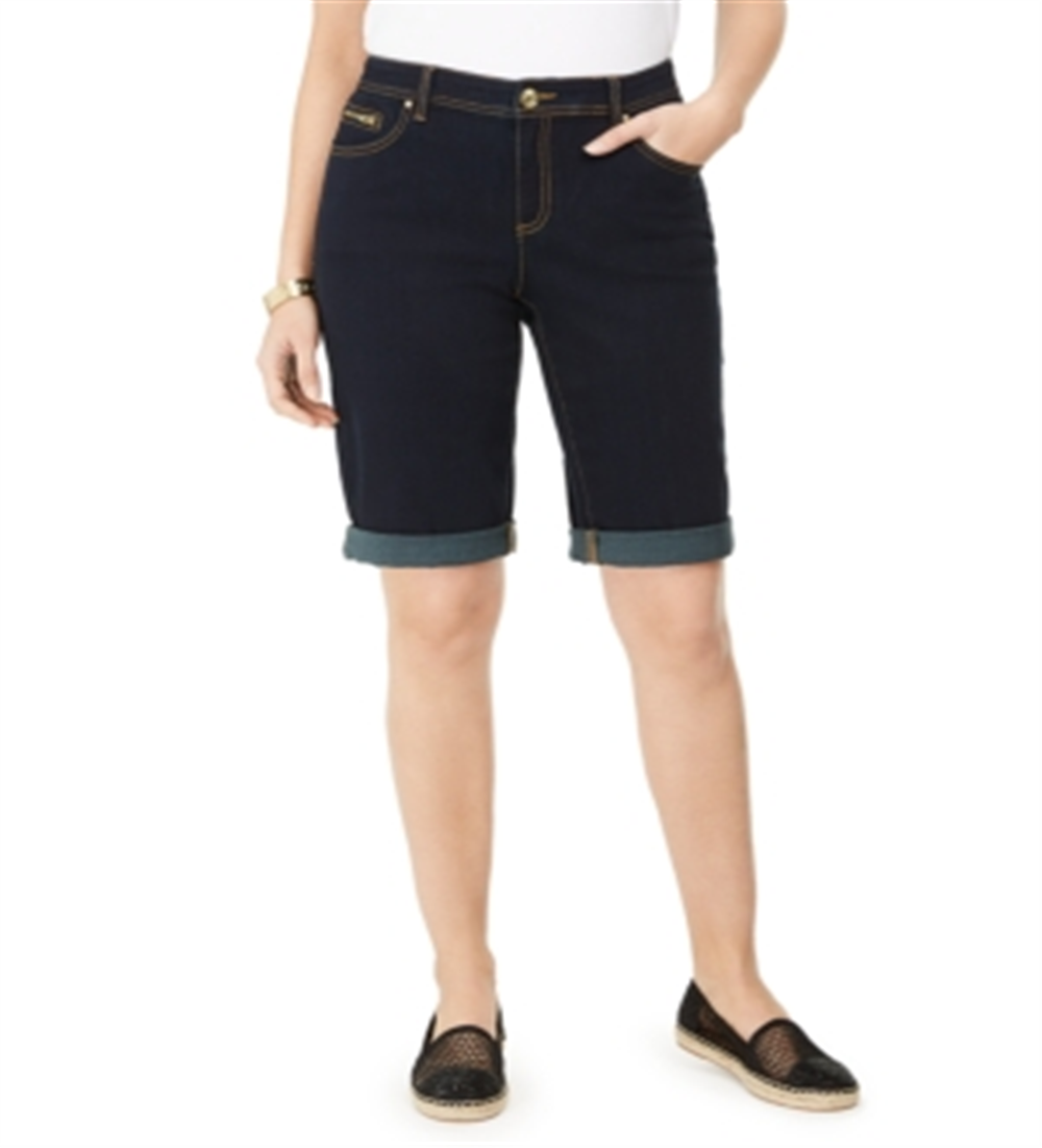 INC International Concepts Women's Curvy Fit Tikglo Cuffed Denim Shorts Blue Size 0