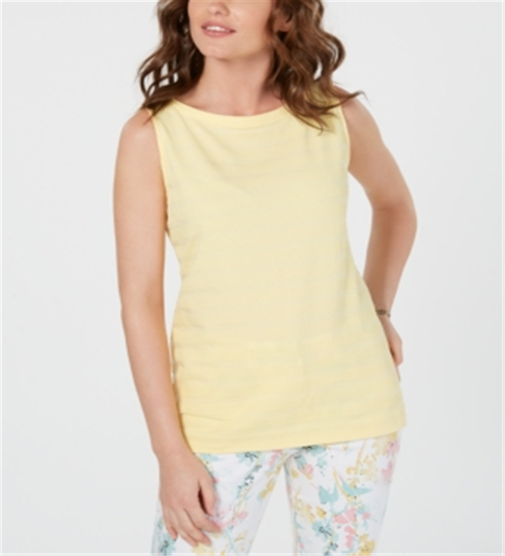 Charter Club Women's Textured Cotton Tank Top Yellow Size Large