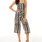 INC International Concepts Women's Printed Sleeveless Square Neck Straight Leg Jumpsuit Gray Size Medium
