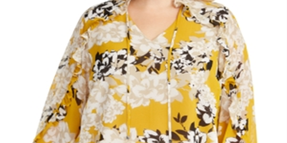 Calvin Klein Women's Plus Floral Print Ruffle Top Yellow Size 1X