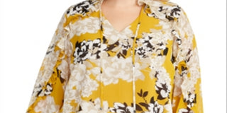 Calvin Klein Women's Plus Floral Print Ruffle Top Yellow Size 1X