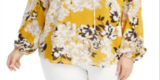 Calvin Klein Women's Plus Floral Print Ruffle Top Yellow Size 1X