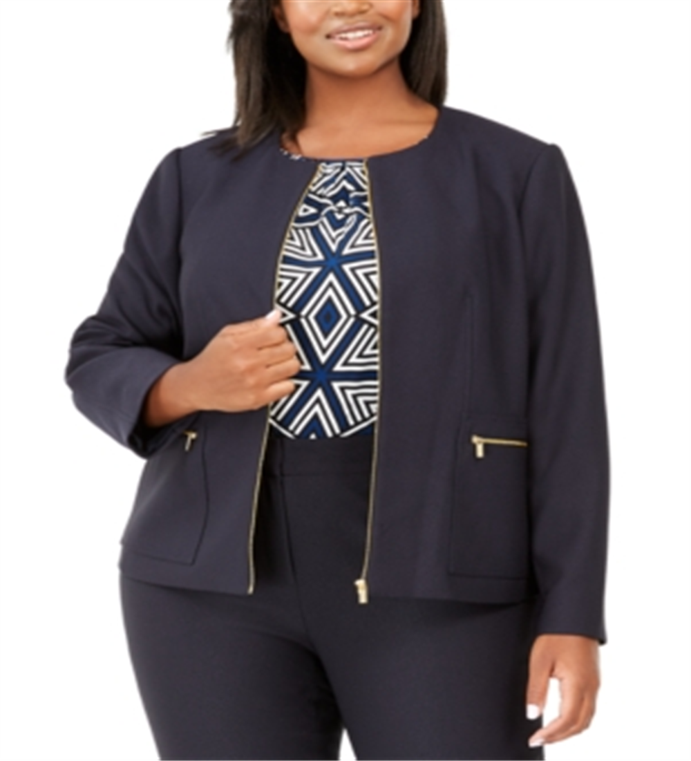 Calvin Klein Women's Twill Collarless Jacket Blue Size 14W