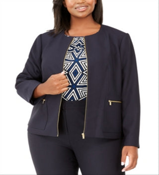 Calvin Klein Women's Twill Collarless Jacket Blue Size 14W