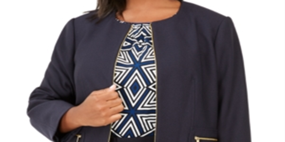 Calvin Klein Women's Twill Collarless Jacket Blue Size 14W