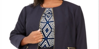 Calvin Klein Women's Twill Collarless Jacket Blue Size 14W