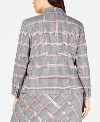 Bar III Women's Trendy Open Front Plaid Jacket Gray Size 18W
