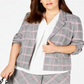 Bar III Women's Trendy Open Front Plaid Jacket Gray Size 18W