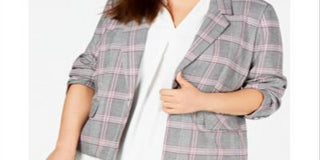 Bar III Women's Trendy Open Front Plaid Jacket Gray Size 18W