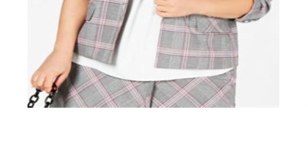 Bar III Women's Trendy Open Front Plaid Jacket Gray Size 18W