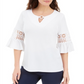 JM Collection Women's  Lace-Inset Embellished Top  White Size XS