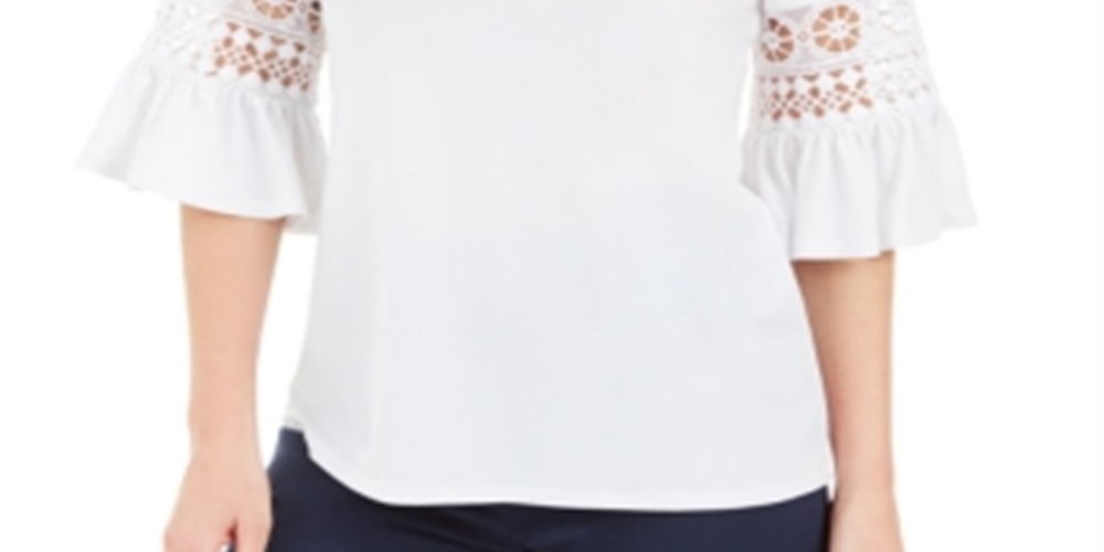 JM Collection Women's  Lace-Inset Embellished Top  White Size XS