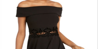 Juniors B. Smart Off Shoulder Dress with Velvet Lace Trim Black Size 0