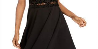 Juniors B. Smart Off Shoulder Dress with Velvet Lace Trim Black Size 0