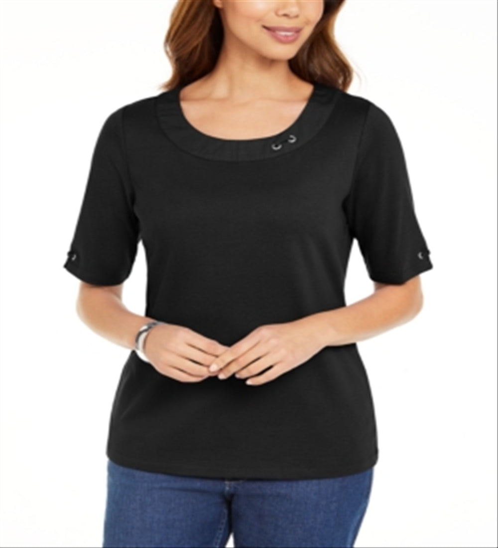 Karen Scott Women's Cotton Ring Top Black Size Small