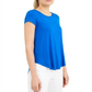 Alfani Women's Petites Velvet Collar Solid Blouse Blue Size Petite M