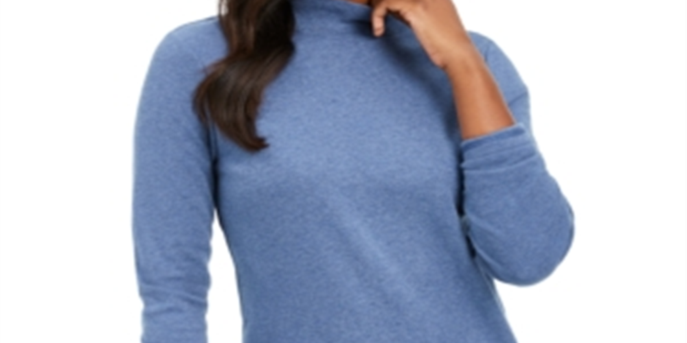 Karen Scott Women's Long Sleeve Mock Neck Cotton Top Blue Size Petite XL