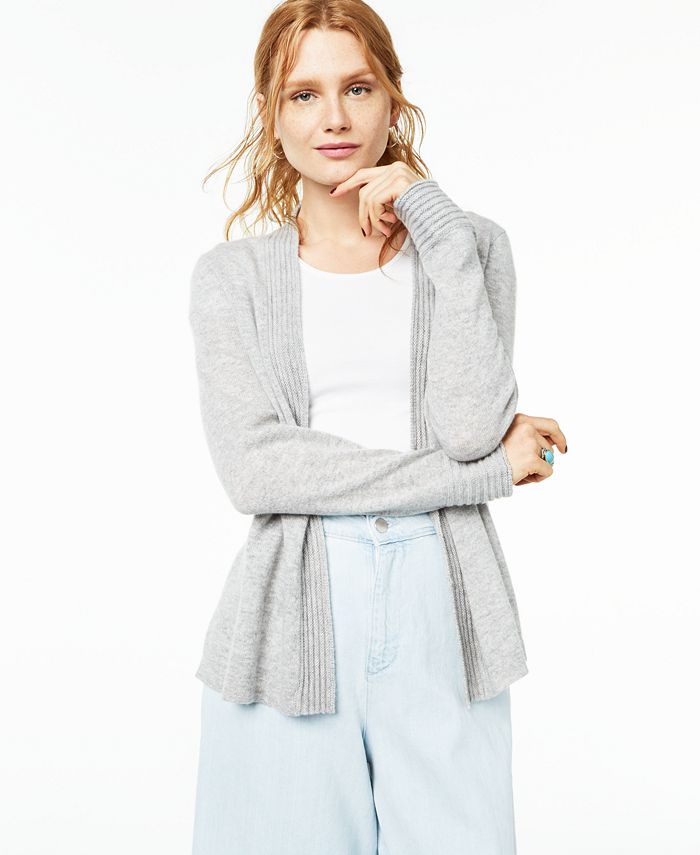 Charter Club Women's Open Front Cashmere Cardigan Silver Size Petite L
