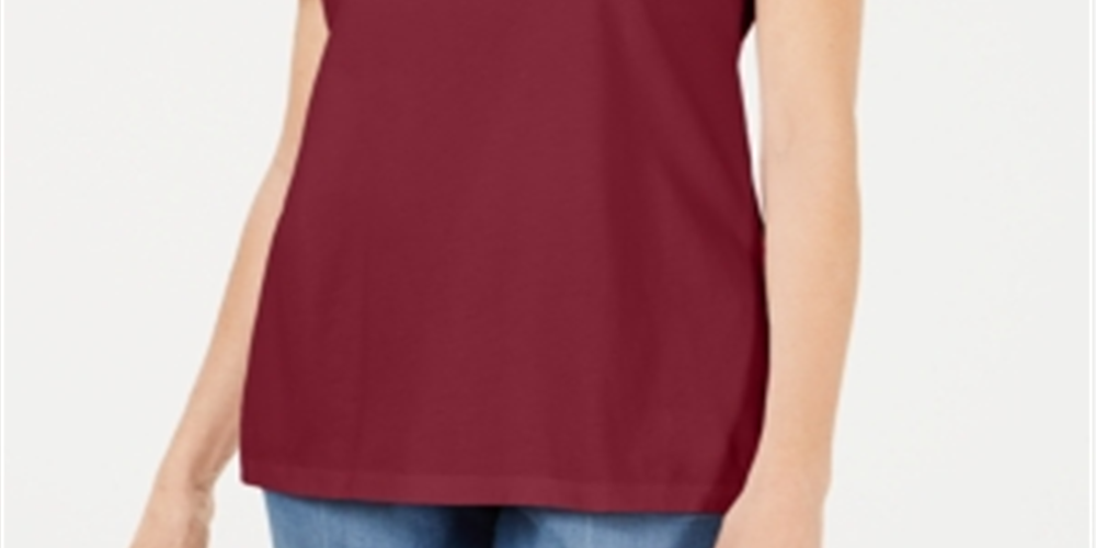 Karen Scott Basketweave-Trim Flutter-Sleeve Top  Red Size M