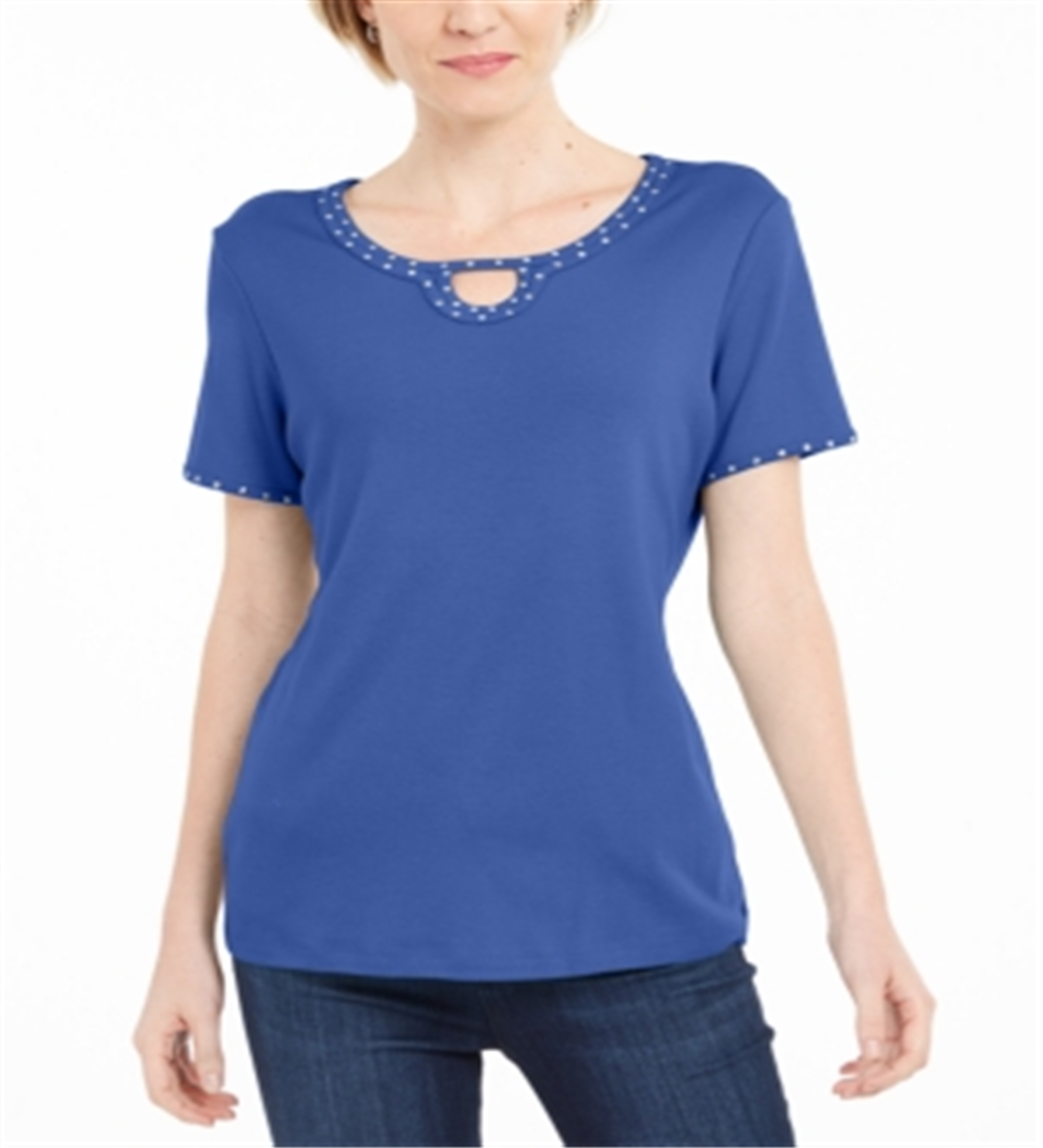 Karen Scott Women's Studded Keyhole Top Blue Size Small