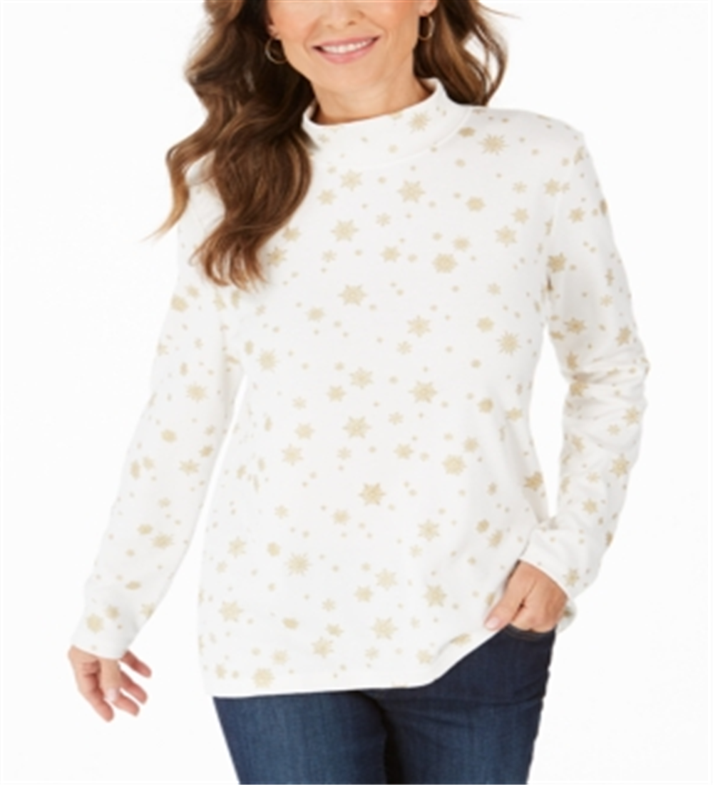 Karen Scott Women's Petite Snowy Glory Mock-Neck Top  White Size Petite M
