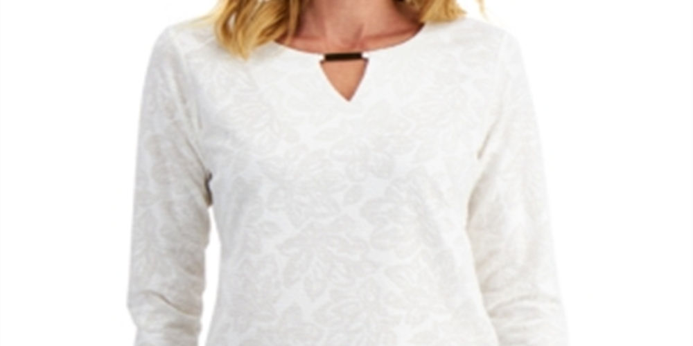 JM Collection Women's Textured Hardware Top White Size X-Small