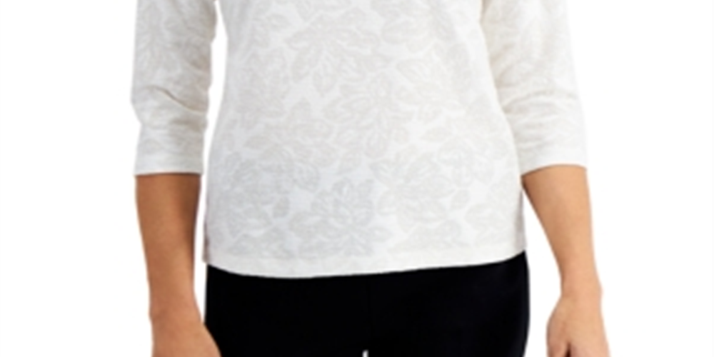 JM Collection Women's Textured Hardware Top White Size X-Small