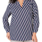 Anne Klein Women's Striped Long Sleeve V Neck Blouse Top Blue Size 1X