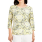 JM Collection Women's Printed Jacquard Top Yellow Size X-Large