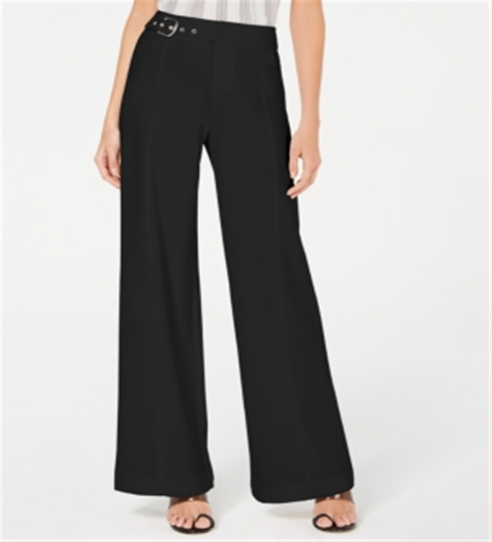 Inc International Concepts Women's Petite Side-Belt Wide-Leg Pants Black Size 8 P