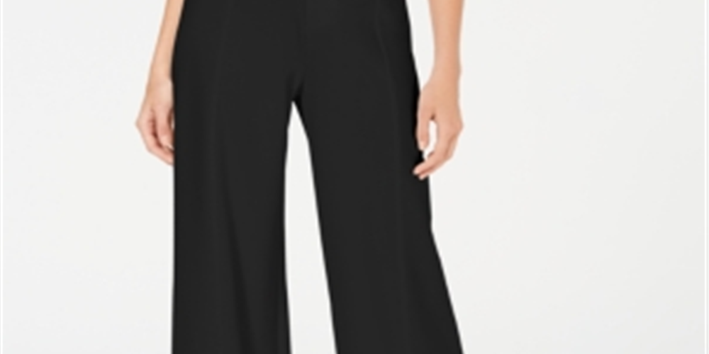 Inc International Concepts Women's Petite Side-Belt Wide-Leg Pants Black Size 8 P