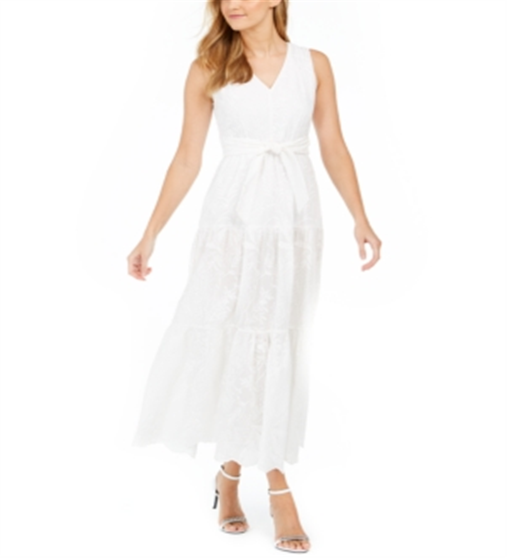Calvin Klein Women's Embroidered Maxi Dress White- Size 12