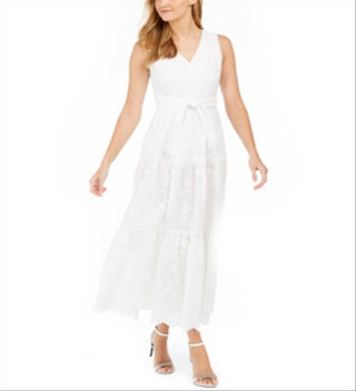 Calvin Klein Women's Embroidered Maxi Dress White- Size 12