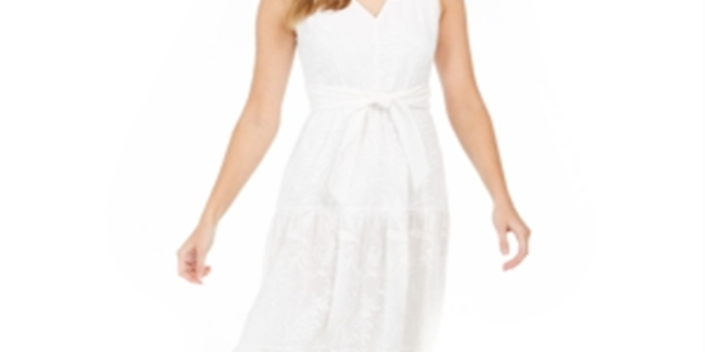 Calvin Klein Women's Embroidered Maxi Dress White- Size 12