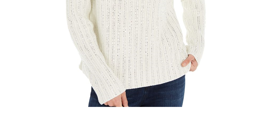 INC International Concepts Women's Embellished Turtleneck Sweater White Size S