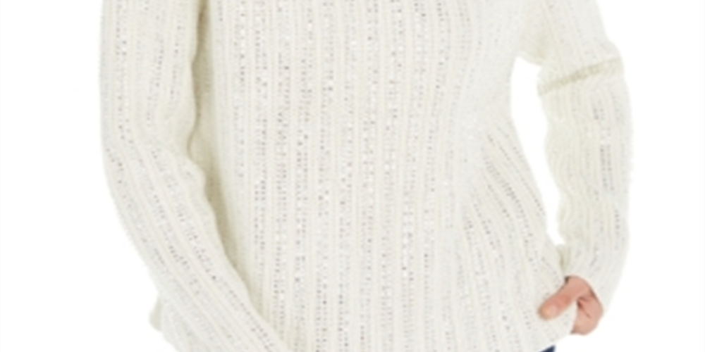 INC International Concepts Women's Embellished Turtleneck Sweater White Size S