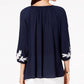 Charter Club Women's Embroidered Top Blue Size M