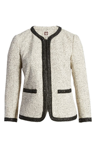 Anne Klein Women's Zippered Textured Jacket -Beige Size 16