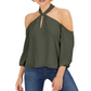 Bar III Women's Keyhole Cold Shoulder Blouse Green Size XX-Large
