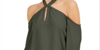 Bar III Women's Keyhole Cold Shoulder Blouse Green Size XX-Large