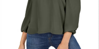 Bar III Women's Keyhole Cold Shoulder Blouse Green Size XX-Large